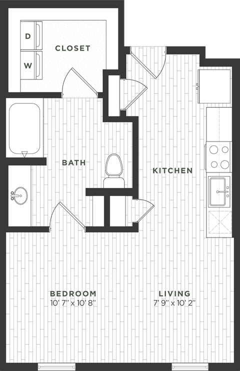 Floor plan for studio, 1 bath, 562 sqft